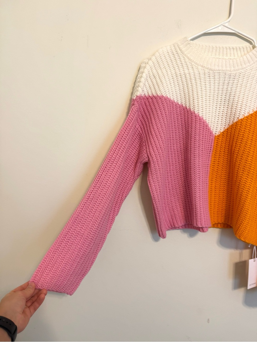 Sincerely Jules Colorblock Orange, Pink, Cream Knit Cropped Sweater NWT Medium - Picture 3 of 8